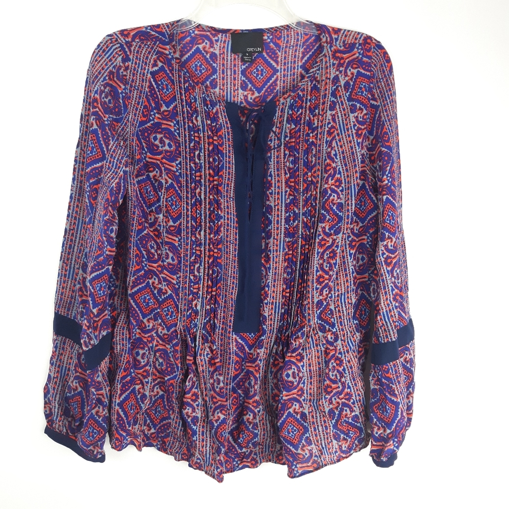 GREYLIN Multicolor Silk Blouse Silk Size Small